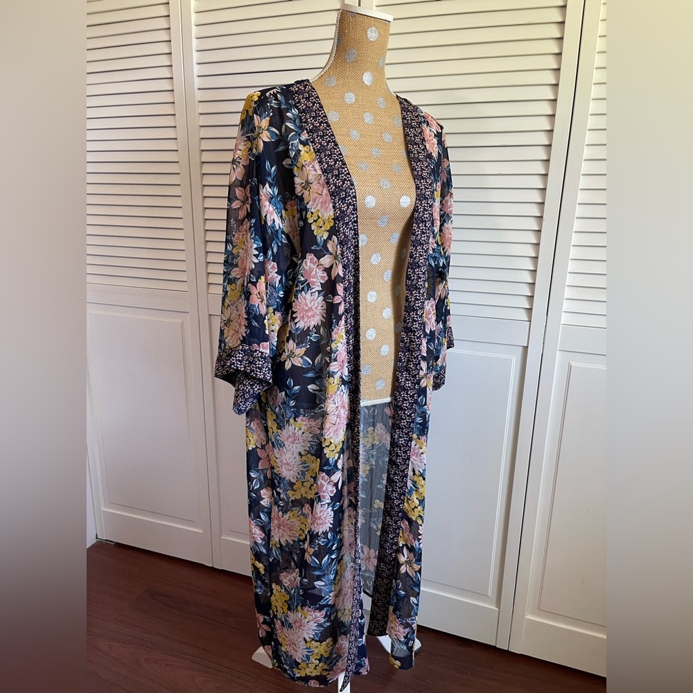 Xhilaration Sheer Long floral duster cardigan, kimono cover-up